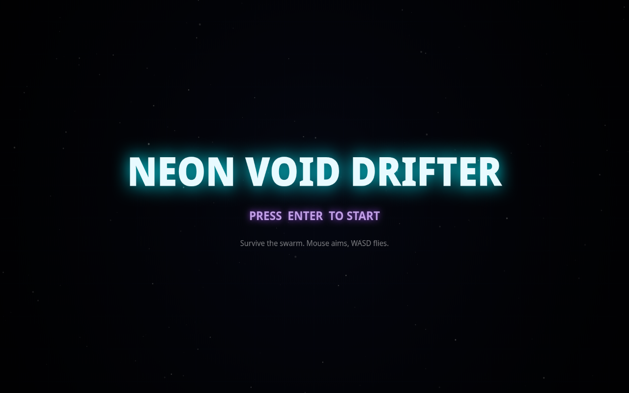 Kimi K2.7's game: Neon Void Drifter main menu, glowing title